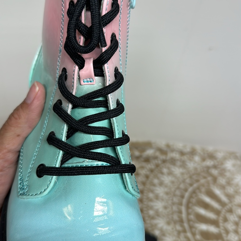 Art Class Aqua and Pink Combat Boots - Picture 5 of 9